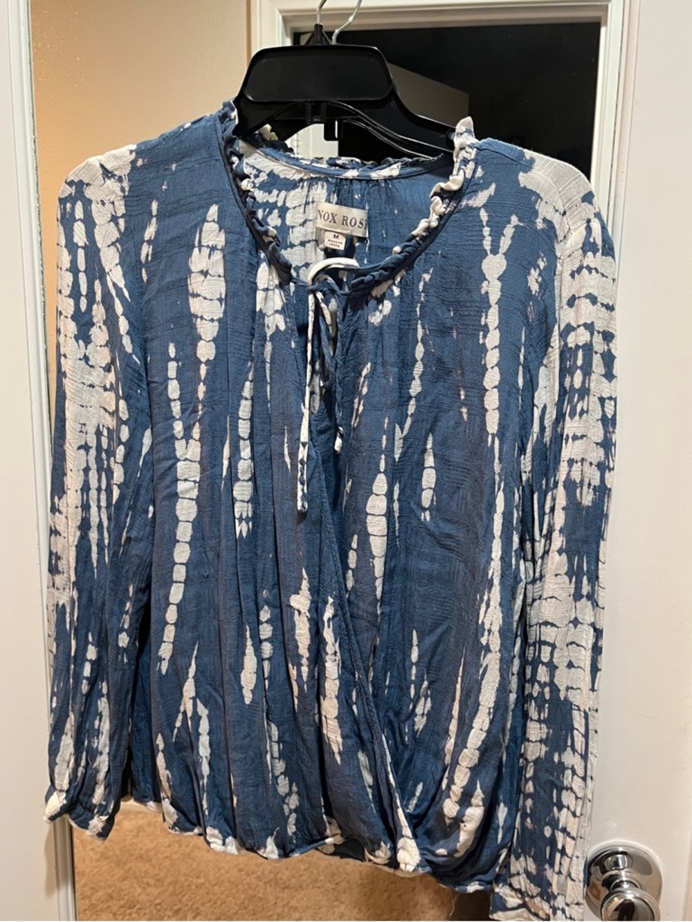 Knox Rose Blue Tie-Dye Long-Sleeve Peasant Top Size M